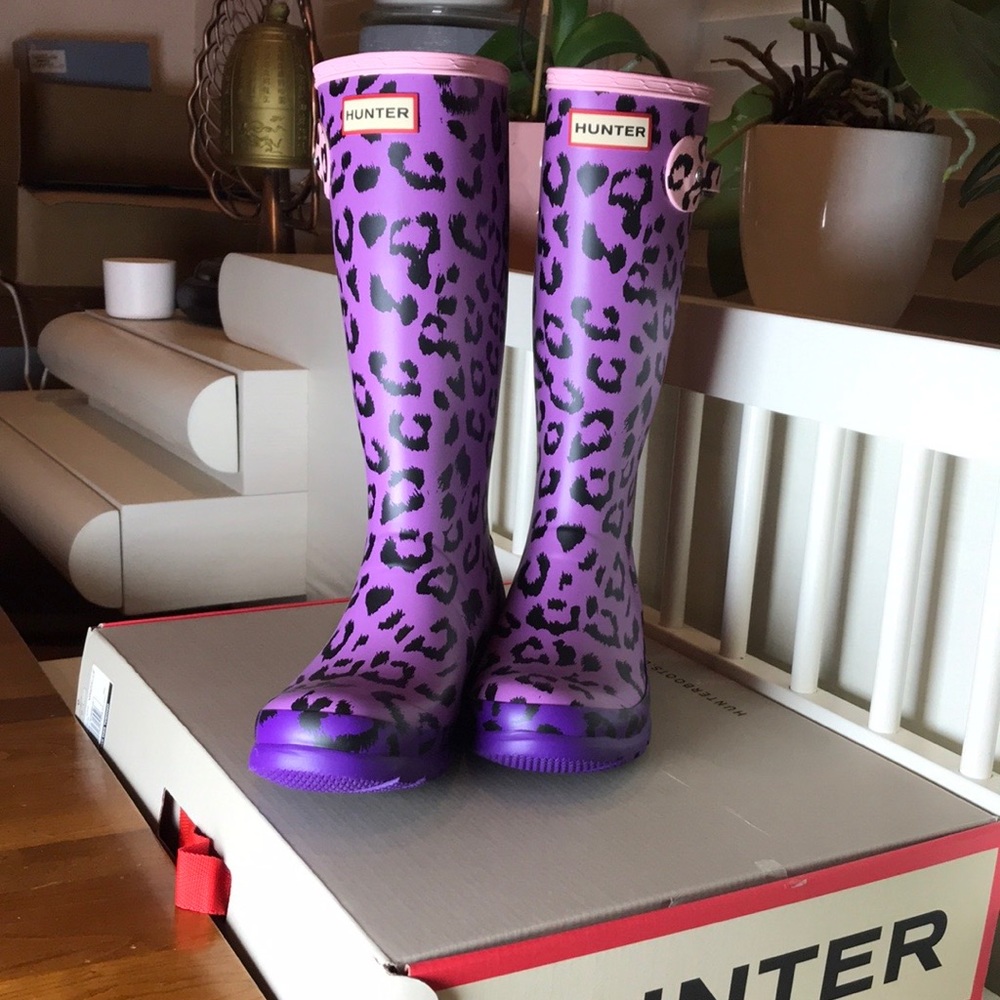 HUNTER RAIN BOOTS PURPLE CHEETAH PRINT